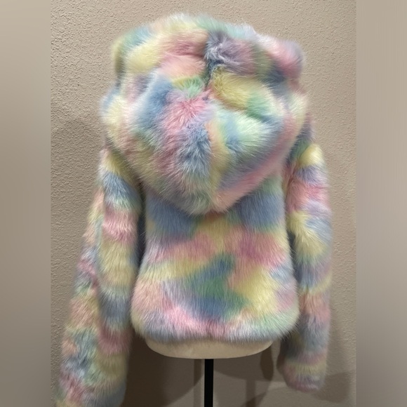 SUGAR THRILLZ Dolls Kill Faux Fur Hooded Coat Size Large - Picture 2 of 5